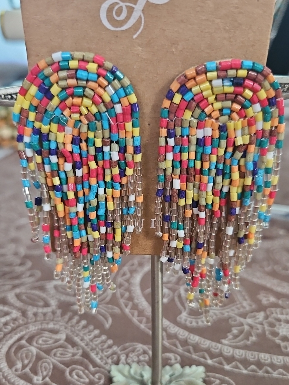 PLUNDER DESIGN "Kinley Reese" Multi-Colored Seed Bead Fringe Post Earrings - NEW